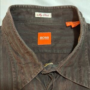 Men’s HUGO BOSS Orange Label Handcrafted Striped Brown Shirt